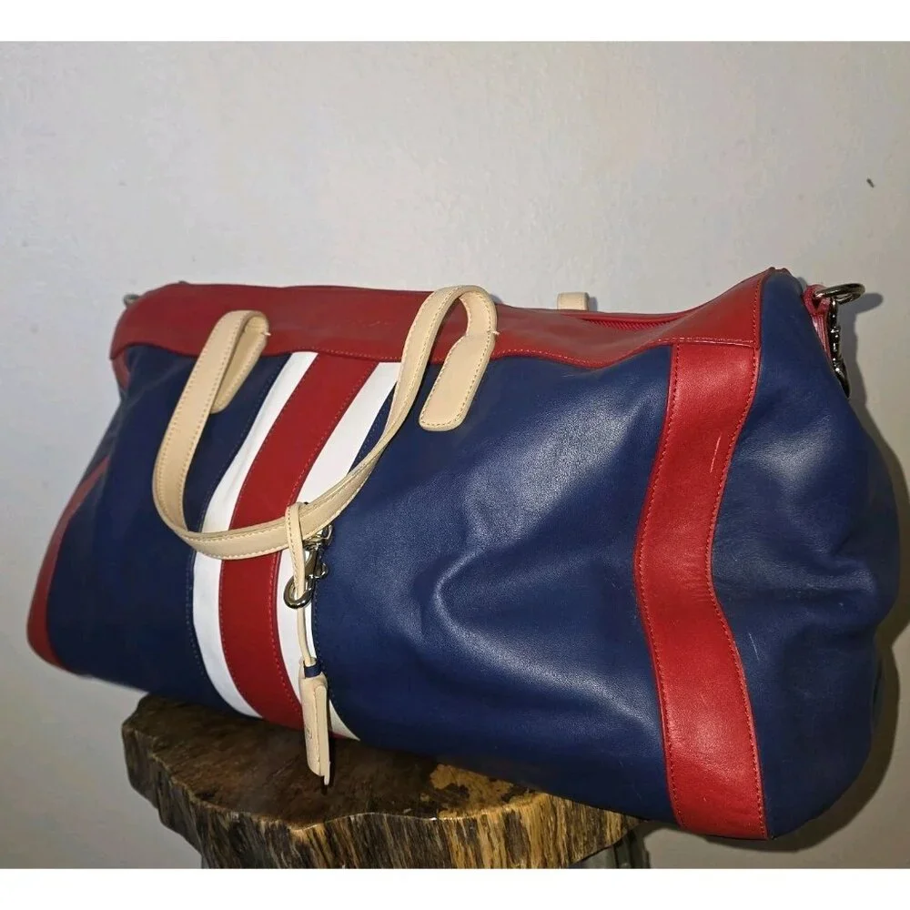 Coach Legacy Boston Weekender 23481 XL Leather Duffel Red White Blue AUTHENTIC - Picture 12 of 16